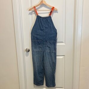 Free People Blue Denim Overalls with Orange Straps